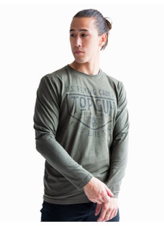 Top Gun TOP GUN® Men's Long Sleeve T-Shirt - FLYING CADETS Graphic Design, Casual Streetwear Tee for Men, Soft Cotton, Stylish Slim Fit, Olive Green 