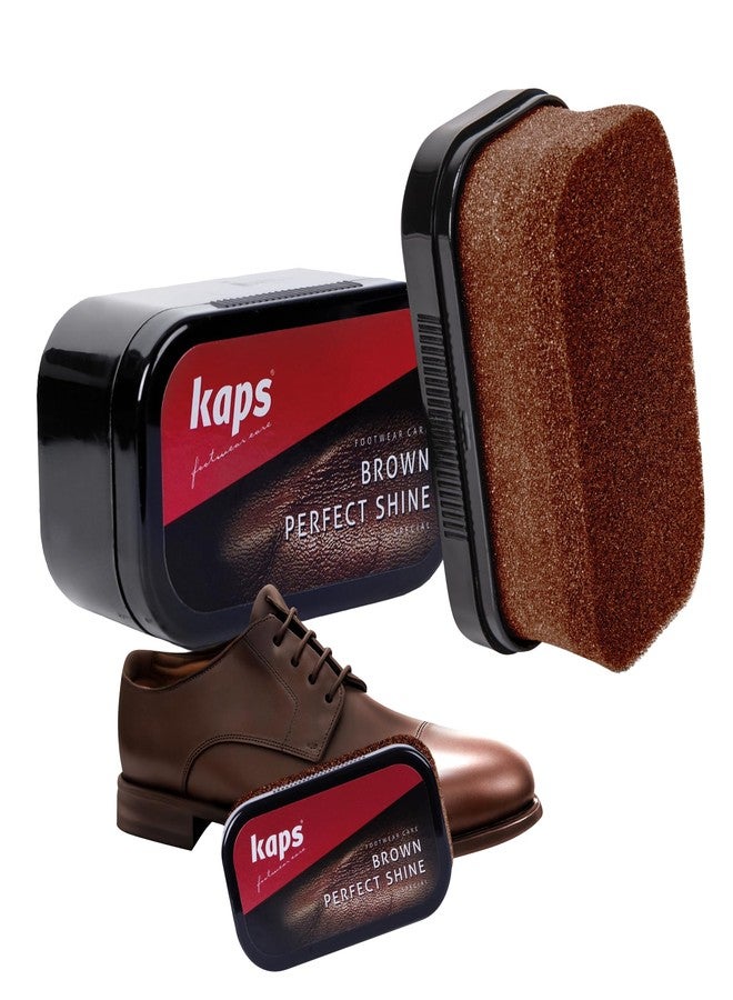 Kaps Shoe Polish Sponge Gives Instant Gloss, For Leather Shoes Boots Bags, Kaps Perfect Shine, (Brown) - Image 1