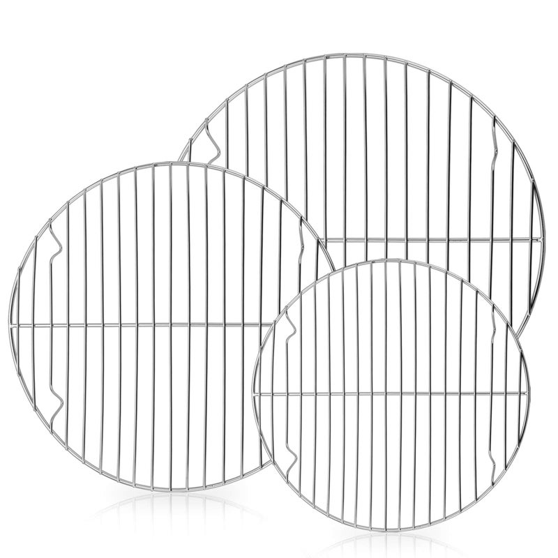 E-far Efar Round Cooling Cooking Racks  Size 7  9  10  Stainless Steel Round Steaming Baking Rack Set of 3 MultiPurpose for Canning Air Fryer Pressure Cooker Dishwasher Safe