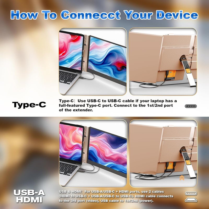 TeamGee 14" Laptop Screen Extender, Slim & Lightweight Portable Monitor for Laptop, Full HD IPS, 360° Rotating Stand, Detachable, USB-C Plug & Play, RGB Lighting, Rose gold, Thin Bezels - Image 5