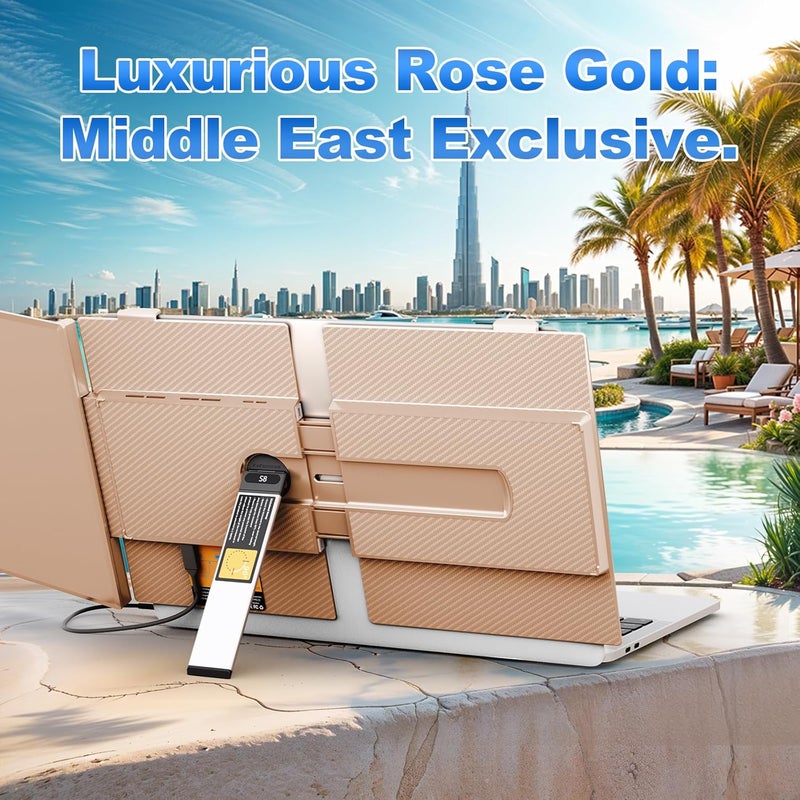 TeamGee 14" Laptop Screen Extender, Slim & Lightweight Portable Monitor for Laptop, Full HD IPS, 360° Rotating Stand, Detachable, USB-C Plug & Play, RGB Lighting, Rose gold, Thin Bezels - Image 2