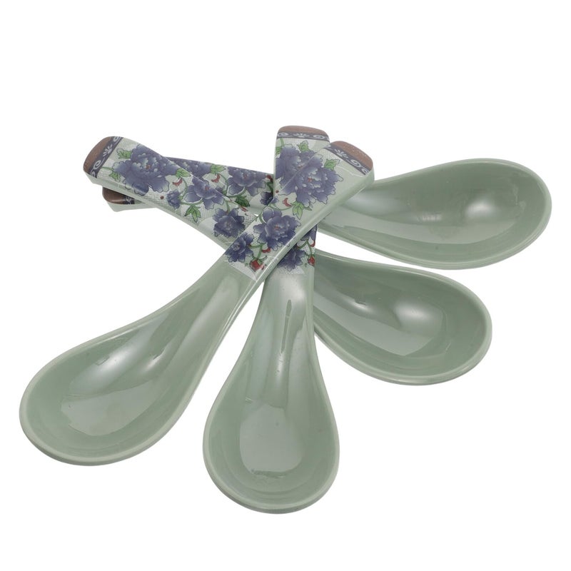 Blue Floral Melamine Soup Spoons Set 6PCS 14 5cm Unbreakable Ramen Noodle Flatware for Home Outdoor - Image 2