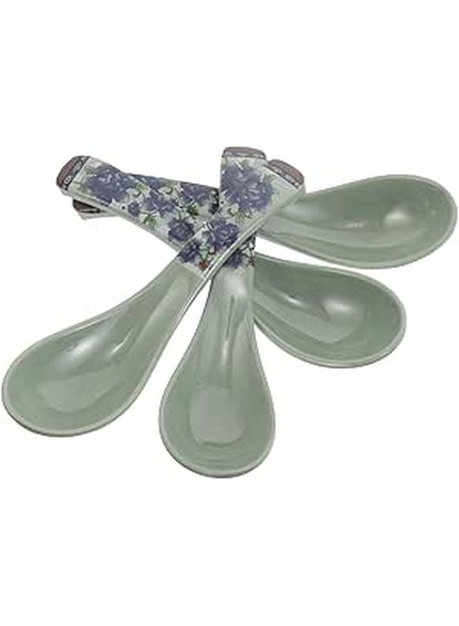 Blue Floral Melamine Soup Spoons Set 6PCS 14 5cm Unbreakable Ramen Noodle Flatware for Home Outdoor - Image 1