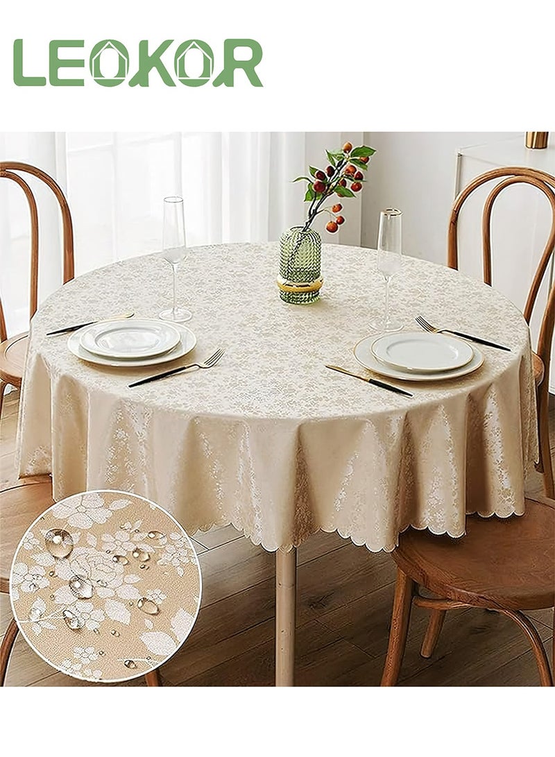 LEOKOR Round Tablecloth Waterproof and Oilproof Wipeable Table Cloth, for Kitchen and Dining Room Beige 160CM - Image 1