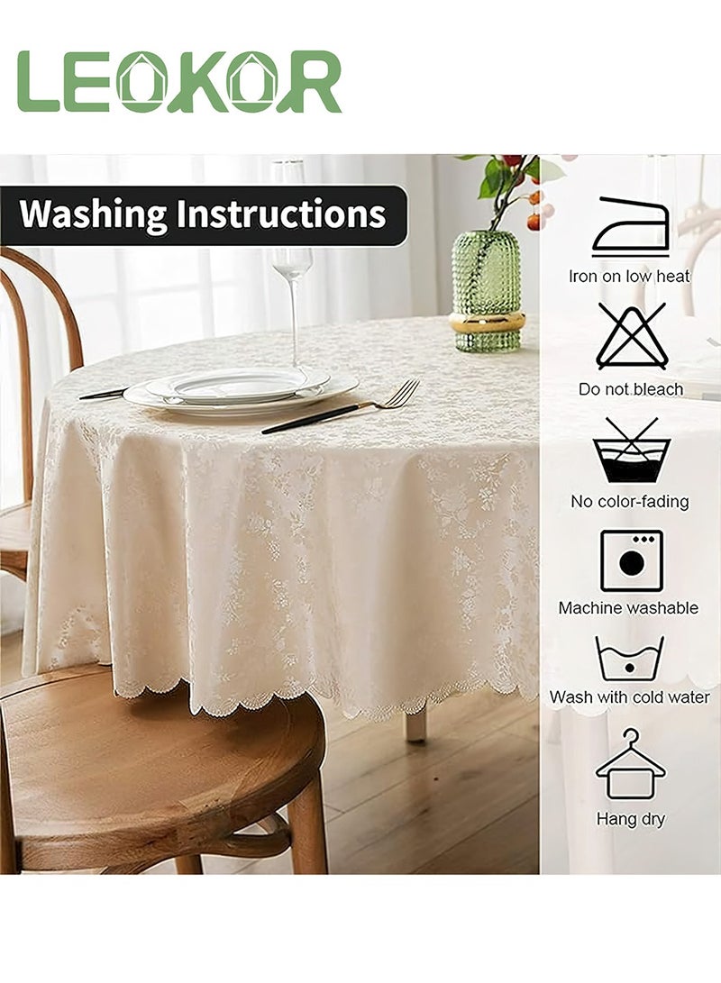 LEOKOR Round Tablecloth Waterproof and Oilproof Wipeable Table Cloth, for Kitchen and Dining Room Beige 160CM - Image 3