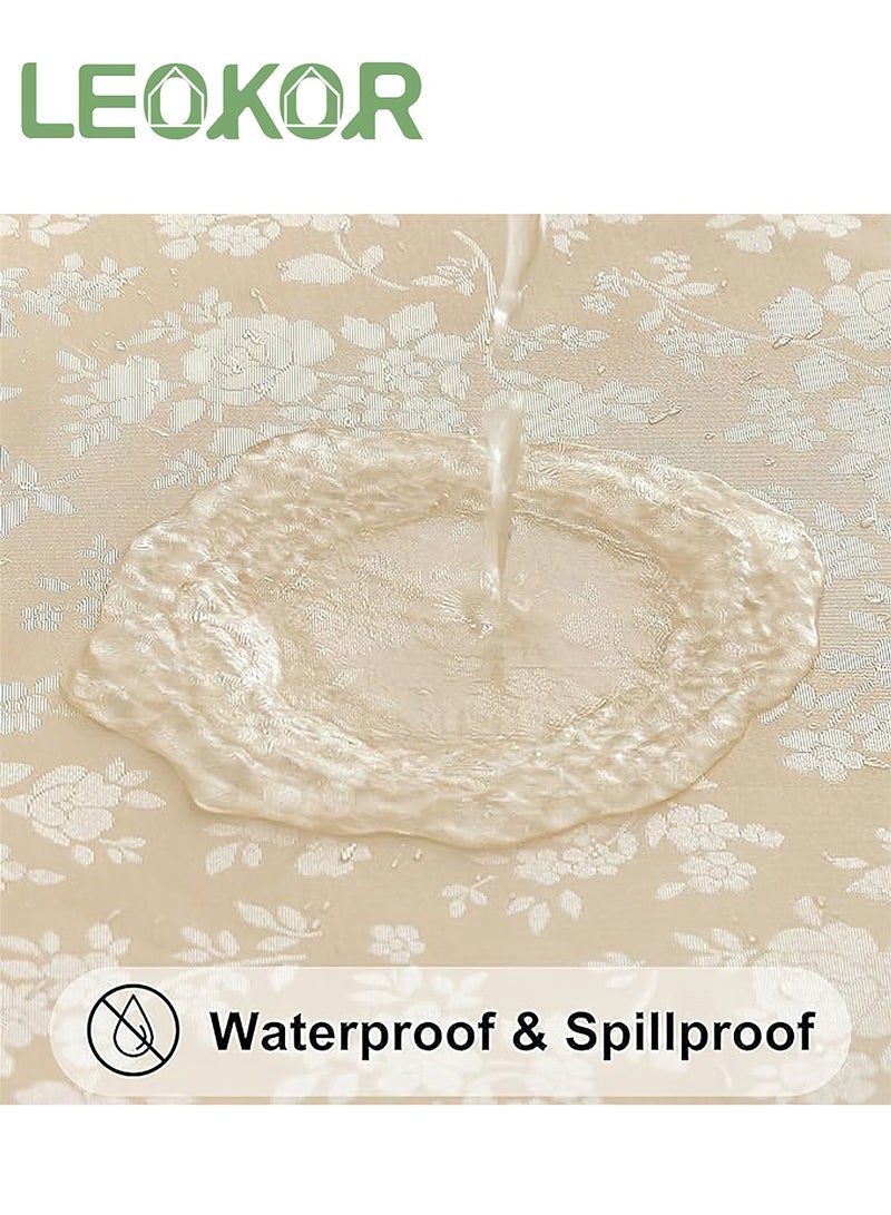 LEOKOR Round Tablecloth Waterproof and Oilproof Wipeable Table Cloth, for Kitchen and Dining Room Beige 160CM - Image 5
