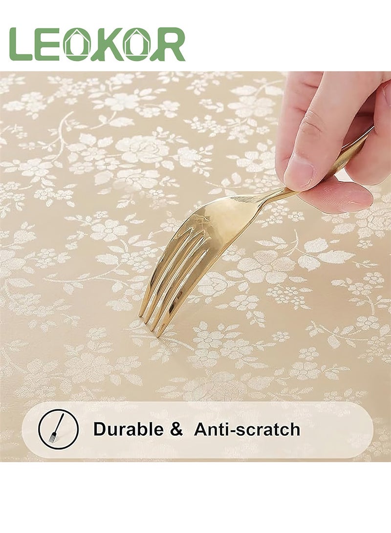LEOKOR Round Tablecloth Waterproof and Oilproof Wipeable Table Cloth, for Kitchen and Dining Room Beige 160CM - Image 4