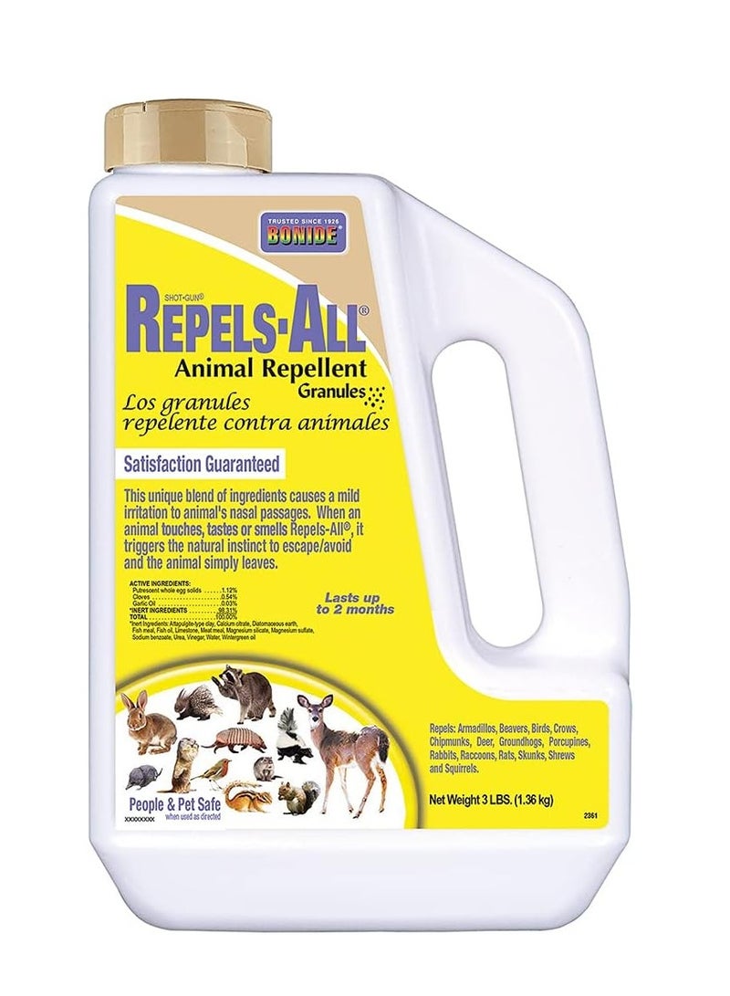 Bonide Bonide Repels-All Animal Repellent Granules, 3 lbs. Ready-to-Use Deer & Rabbit Repellent, Deter Pests from Lawn & Garden  - Image 1