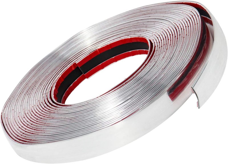 QWORK 1" Wide 40 Feet Chrome Molding Trim, Car Auto Truck Side Exterior Edge Lip Protect Sticker DIY Exterior Decoration for Bumper Door Guard Protection, Car Scratchproof - Image 1