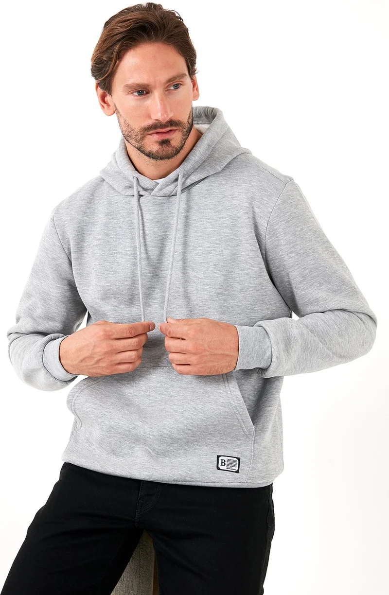 بوراتي Slim Fit Hooded Kangaroo Pocket Furry Inside Soft Drawstring Sweat Men's Sweat 5905281