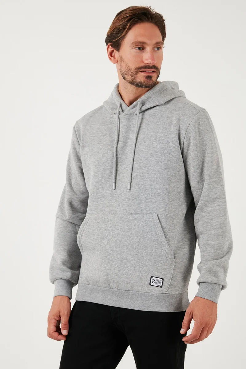 بوراتي Slim Fit Hooded Kangaroo Pocket Furry Inside Soft Drawstring Sweat Men's Sweat 5905281