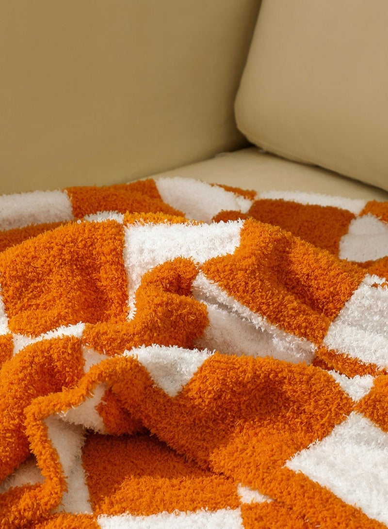 إسكدنيا رقعة الشطرنج نمط البطانيات الناعمة الدافئة البرتقالي / الأبيض - Image 2