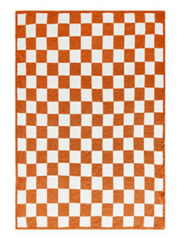 إسكدنيا رقعة الشطرنج نمط البطانيات الناعمة الدافئة البرتقالي / الأبيض - Image 4