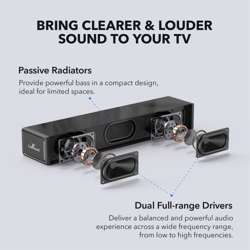 LARKSOUND Small Sound Bar for TV, PC, Gaming, Surround Sound System, Mini TV Speaker Soundbar with Bluetooth/HDMI ARC/Optical/AUX/USB Connections - Image 4