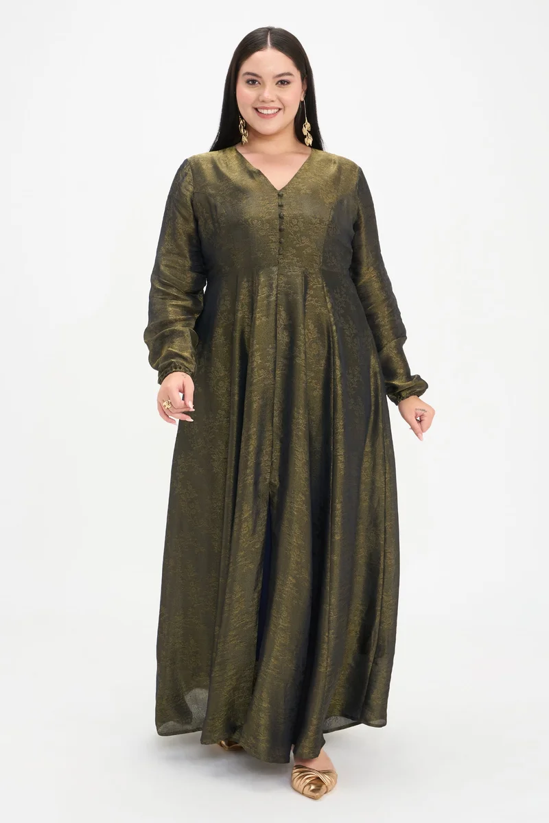 فيرجيو Ethnic Motifs Viscose Jacquard Fit And Flare Maxi Plus Size Dress for Women