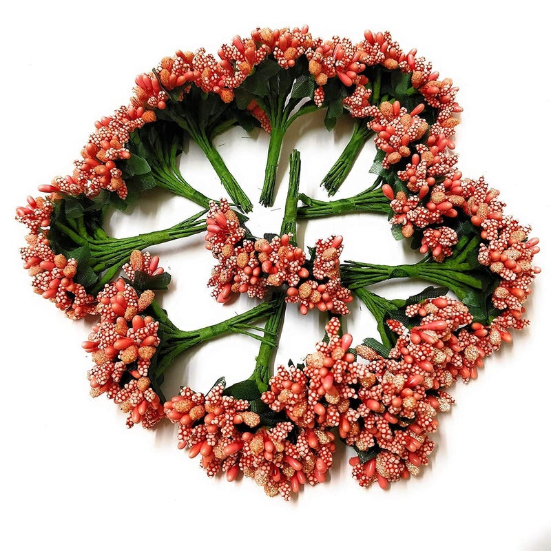 BestUBuy Artificial Pollen Flowers for Tiara Making and Jewelry Making_Pack of 144 12 Bunch of 12 Pollen EachPeach