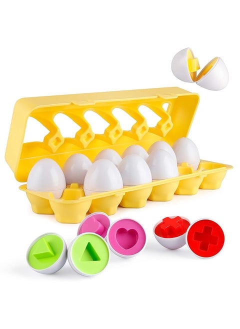 Coogam Matching Eggs 12 pcs Set Color & Shape Recoginition Sorter Puzzle for Toddlers Easter Travel Game Early Learning Educational Fine Motor Skill Montessori Gift for Year Old Kids
