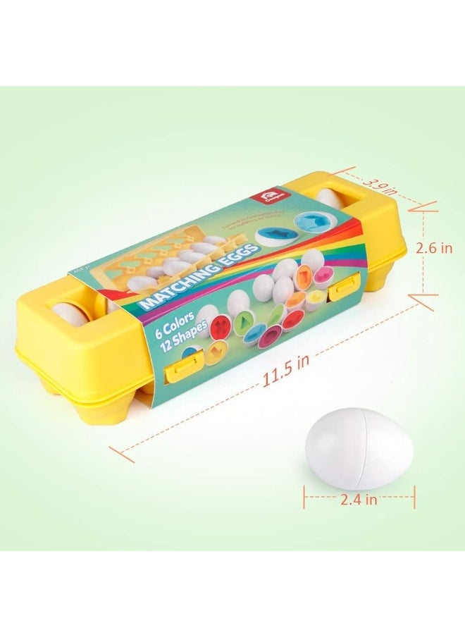 Coogam Matching Eggs 12 pcs Set Color & Shape Recoginition Sorter Puzzle for Toddlers Easter Travel Game Early Learning Educational Fine Motor Skill Montessori Gift for Year Old Kids