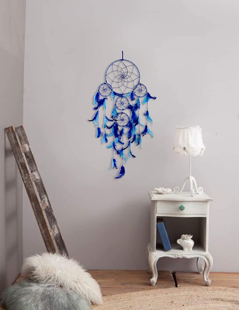 DULI Dream Catcher Traditional Indian Dreamcatcher Wall Art for Bedrooms, Home Wall, Hanging Design, Height 75 cm Dream Catchers(Blue),Metal, Feathers Dreamcatcher (Big Blue) - Image 3