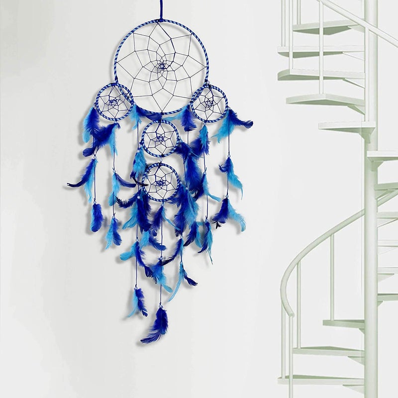 DULI Dream Catcher Traditional Indian Dreamcatcher Wall Art for Bedrooms, Home Wall, Hanging Design, Height 75 cm Dream Catchers(Blue),Metal, Feathers Dreamcatcher (Big Blue) - Image 4