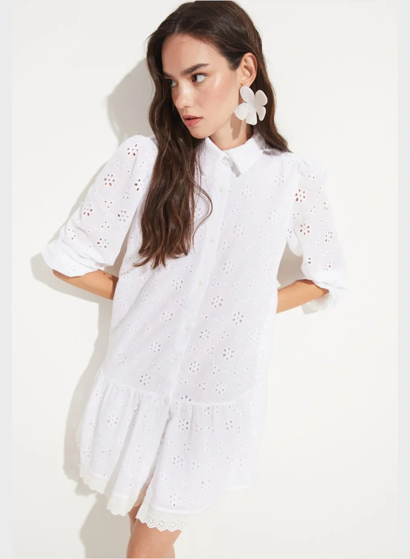 JUNE Button Lace Detail Tiered Dress