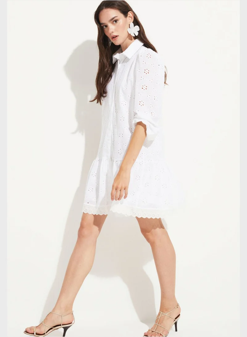 JUNE Button Lace Detail Tiered Dress