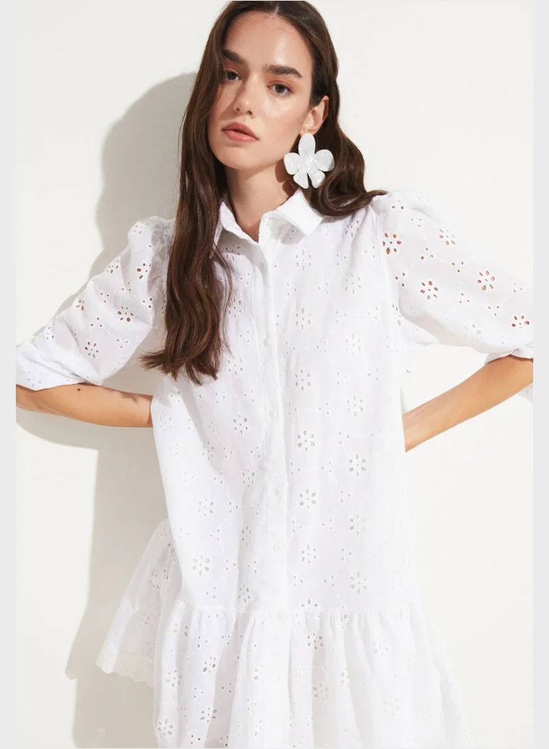 JUNE Button Lace Detail Tiered Dress