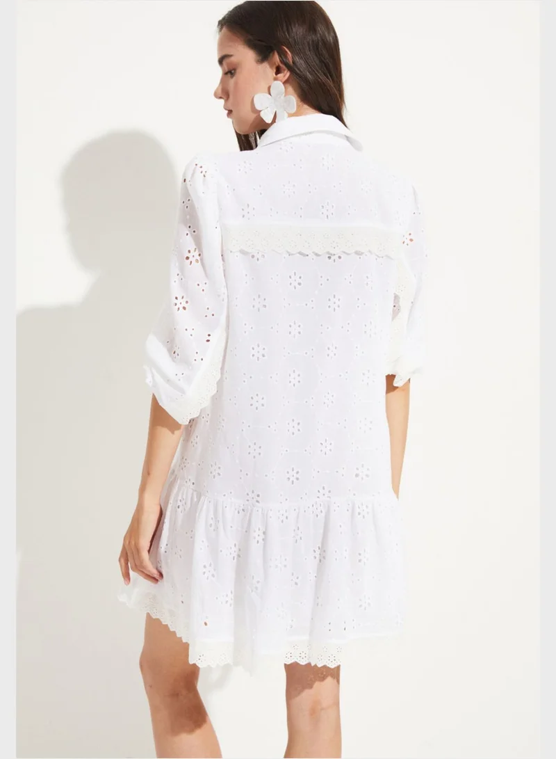 JUNE Button Lace Detail Tiered Dress