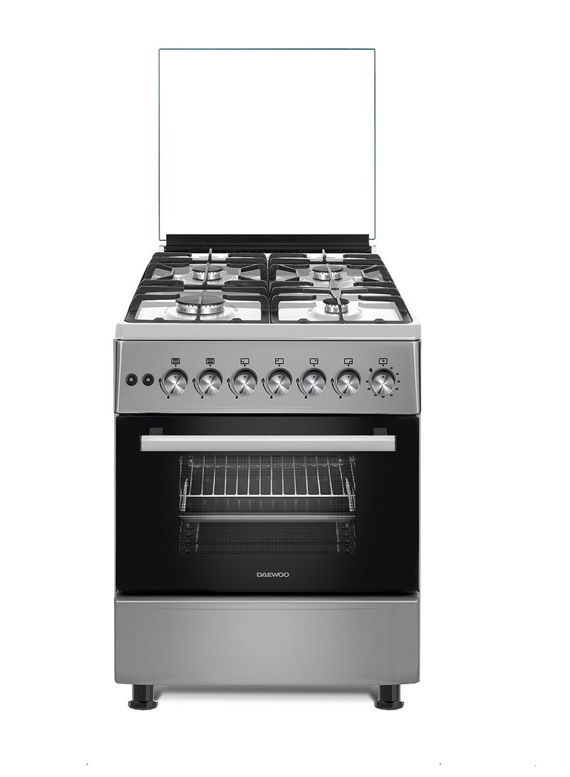 DAEWOO 60X60Cm Freestanding Cooker, Full Gas Cooking Range With 4 Burners, Automatic Ignition And Safety, Cast Iron Pan Support, Stainless Steel Finish, Separate Knob For Oven Grill, Made In Türkiye DGC-665BSF Grey/Black - Image 1