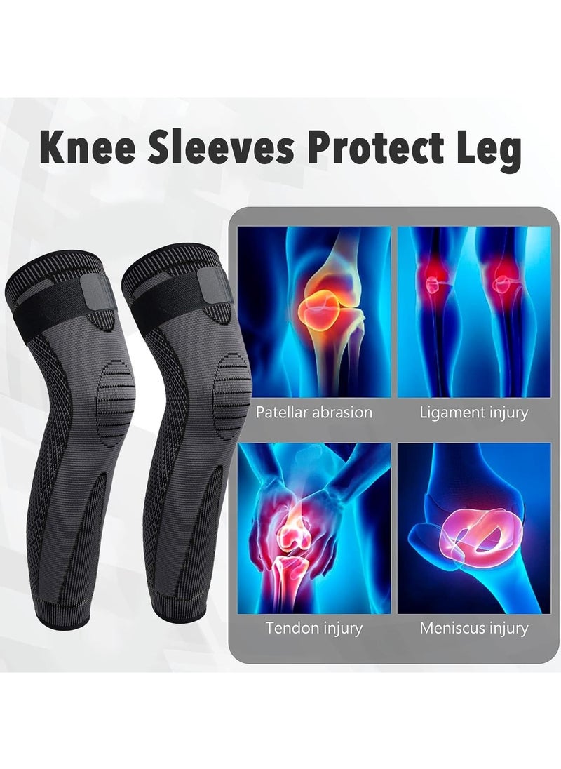 Angola Panda 2 Piece Leg Compression Sleeve Full Leg 2 Piece Long Knee Brace, Adjustable Sports Knee Support for Men/Women, Knee Braces with Elastic Compression Design, All-round Protection Knee Pads, for Men Women Knee Support Protector for Running,Weightlifting, Workout, Joint Pain Relief, Meniscus Tear, Arthritis, Tendinitis  - Image 5
