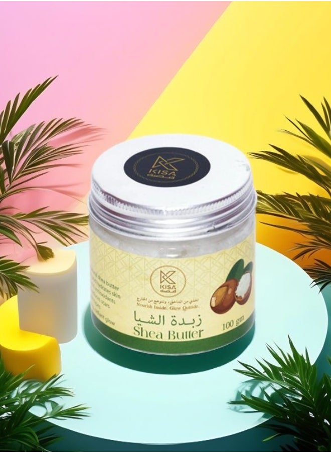 KISA Pure Organic Shea Butter 100g – 100% Natural Unrefined Moisturizer for Skin, Hair & Body – Deep Hydration, Anti-Aging, Dry Skin Repair, and Stretch Mark Care 