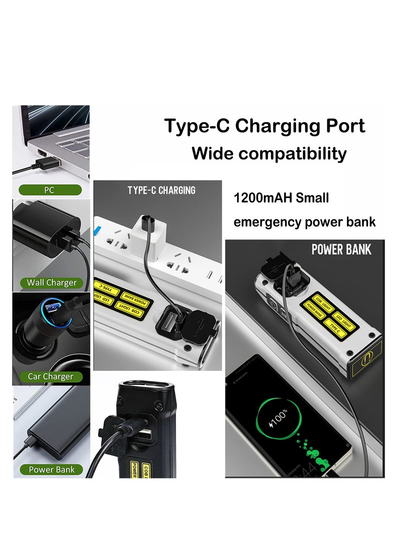 EDC Mini Flashlight Rechargeable with COB Side Light,1000 Lumens Super Bright Small Portable Tactical Pocket Torch with Power Bank and Magnet for Walking,Hiking,Camping,Emergency (White) - Image 3