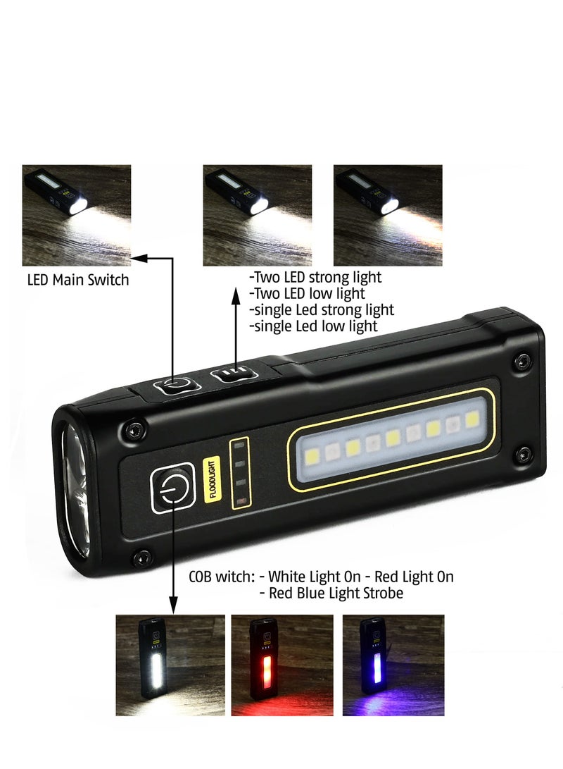 EDC Mini Flashlight Rechargeable with COB Side Light,1000 Lumens Super Bright Small Portable Tactical Pocket Torch with Power Bank and Magnet for Walking,Hiking,Camping,Emergency (White) - Image 2