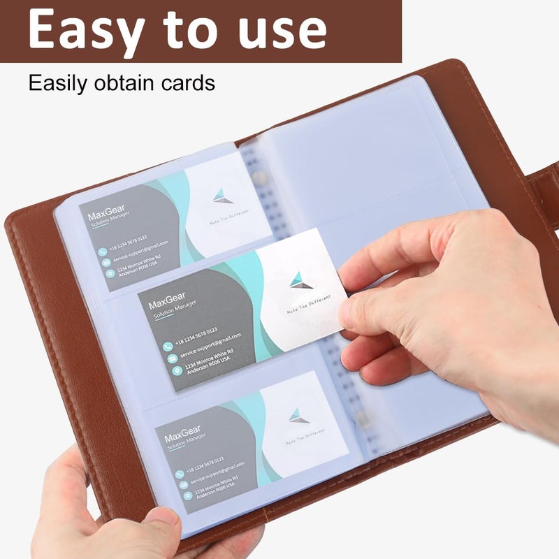 Climberty ® Business Cards Holder 150 Pockets PU Leather Cover Travel Business Cards Holder Fit for 3.5x2.3 in Cards, Semi-Transparent Pockets, Versatile for Credit and ID Cards - Image 3