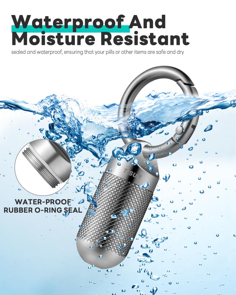 TISUR Titanium Keychain Pill Holder Small Metal Pill Case, Pill Organizer Portable Waterproof Pill Container, Travel Pill Bottle Box for Purse (Small-0.51inch) - Image 4