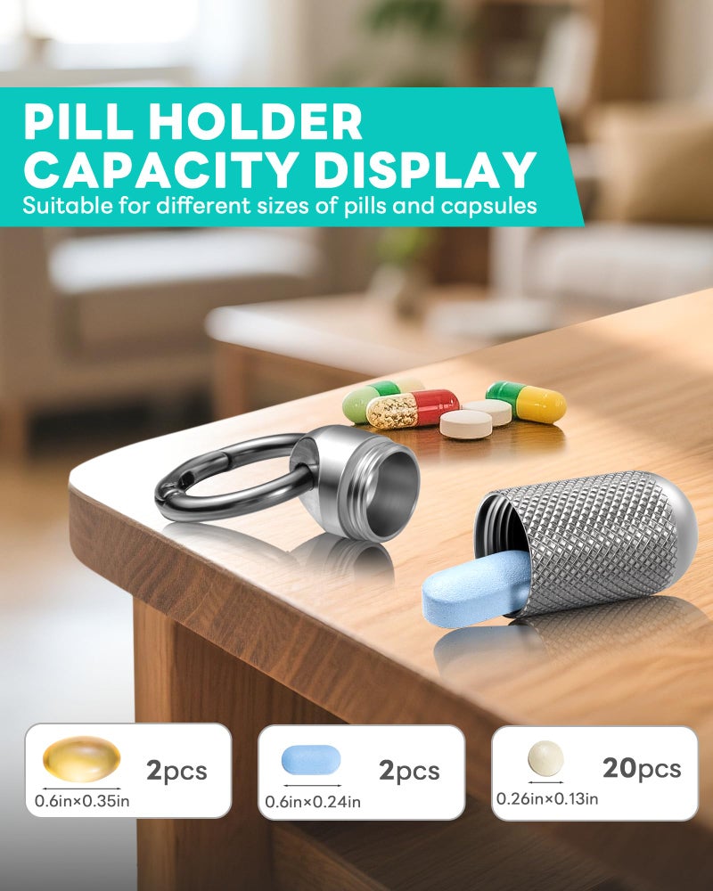 TISUR Titanium Keychain Pill Holder Small Metal Pill Case, Pill Organizer Portable Waterproof Pill Container, Travel Pill Bottle Box for Purse (Small-0.51inch) - Image 5