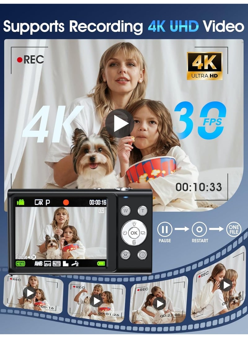 Makrystorm Digital Camera, Autofocus UHD 4K Vlogging Camera with 64GB Card, 48MP 16X Digital Zoom Digital Camera - Image 3