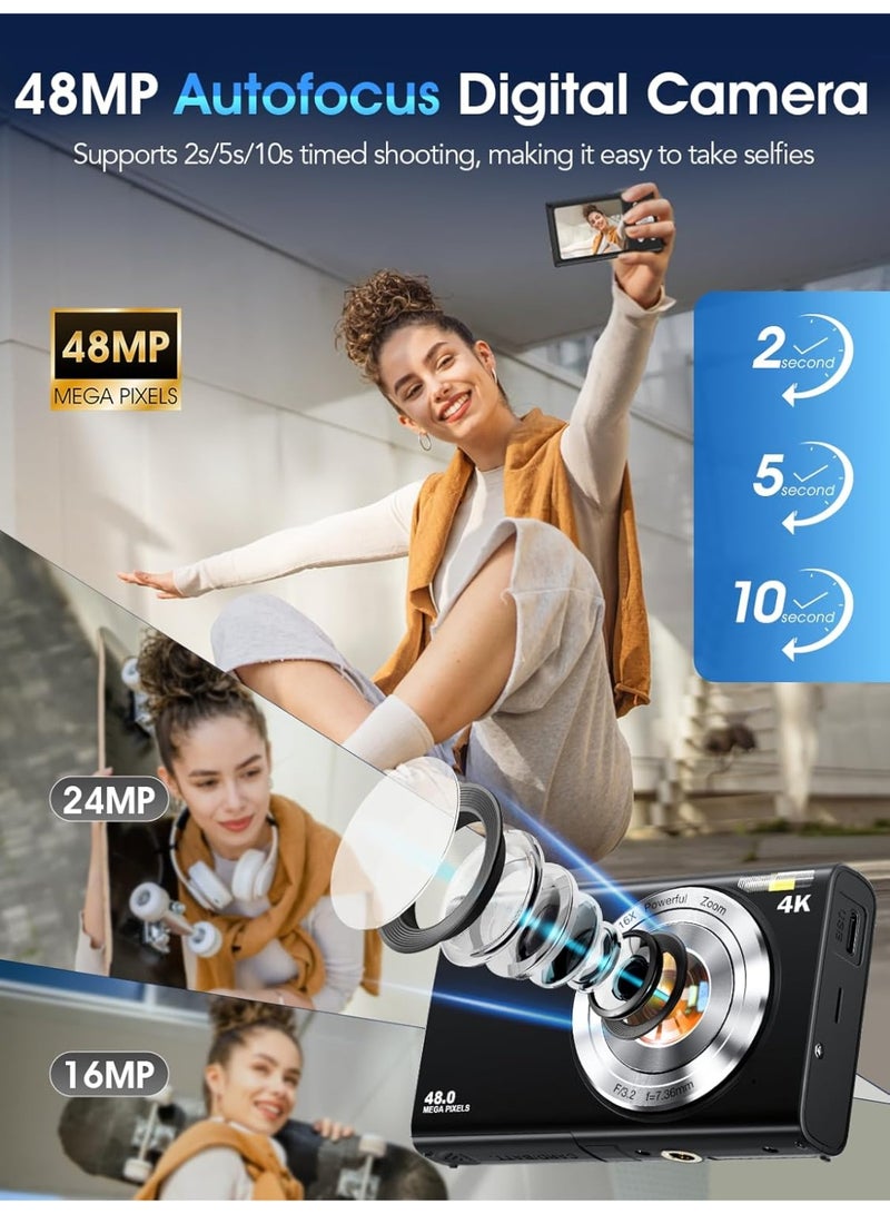 Makrystorm Digital Camera, Autofocus UHD 4K Vlogging Camera with 64GB Card, 48MP 16X Digital Zoom Digital Camera - Image 2