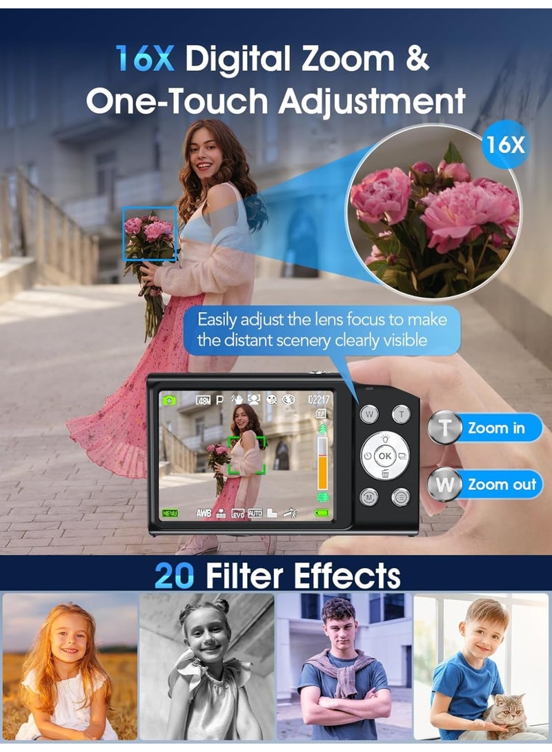 Makrystorm Digital Camera, Autofocus UHD 4K Vlogging Camera with 64GB Card, 48MP 16X Digital Zoom Digital Camera - Image 4