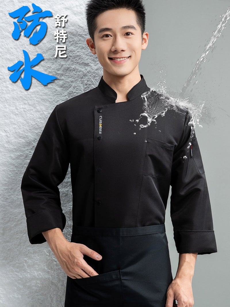 Waterproof Autumn Chef Uniform Long-Sleeved Short-Sleeved Atmospheric El Canteen Restaurant Baking Kitchen Kitchen Breathable Men - Image 2