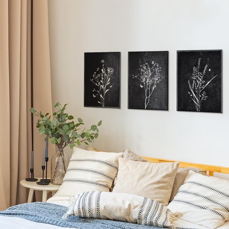 PLKMN PLKMK Vintage Black and White Flower Wall Art Set of 3, Minimalist Botanical Prints, Aesthetic Floral Decor, 8x10 Inch, Unframed - Image 3