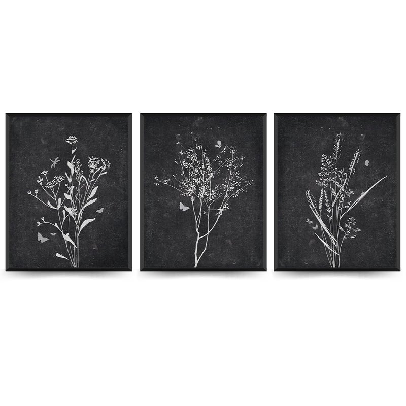 PLKMN PLKMK Vintage Black and White Flower Wall Art Set of 3, Minimalist Botanical Prints, Aesthetic Floral Decor, 8x10 Inch, Unframed - Image 1