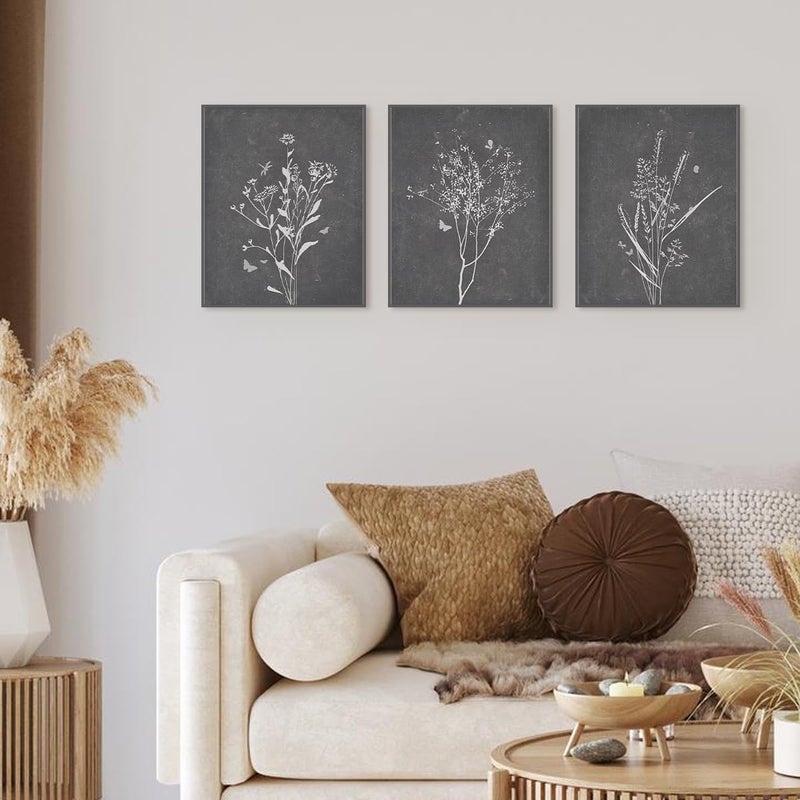 PLKMN PLKMK Vintage Black and White Flower Wall Art Set of 3, Minimalist Botanical Prints, Aesthetic Floral Decor, 8x10 Inch, Unframed - Image 4