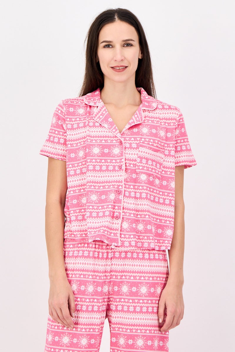 Kensie Women 2 Pieces Allover Print Sleepwear Pyjama Top And Bottom Set, Multicolor - Image 2