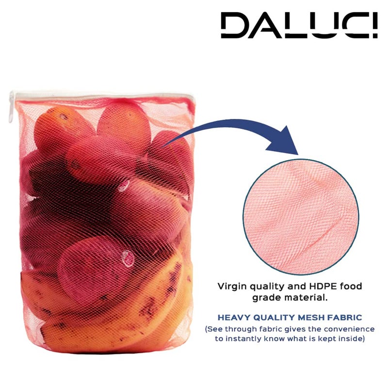 DALUCI Set of 24 Reusable Fridge Storage Bags | Vegetable Bags For Vegetables and Fruits Mesh Net Multipurpose Kitchen Storage Bags Organizer with Sturdy Zipper (9 X 13 Inches | Multicolor) - Image 3