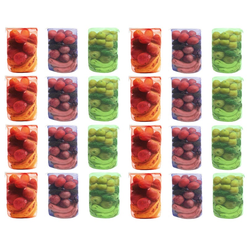 DALUCI Set of 24 Reusable Fridge Storage Bags | Vegetable Bags For Vegetables and Fruits Mesh Net Multipurpose Kitchen Storage Bags Organizer with Sturdy Zipper (9 X 13 Inches | Multicolor) - Image 1