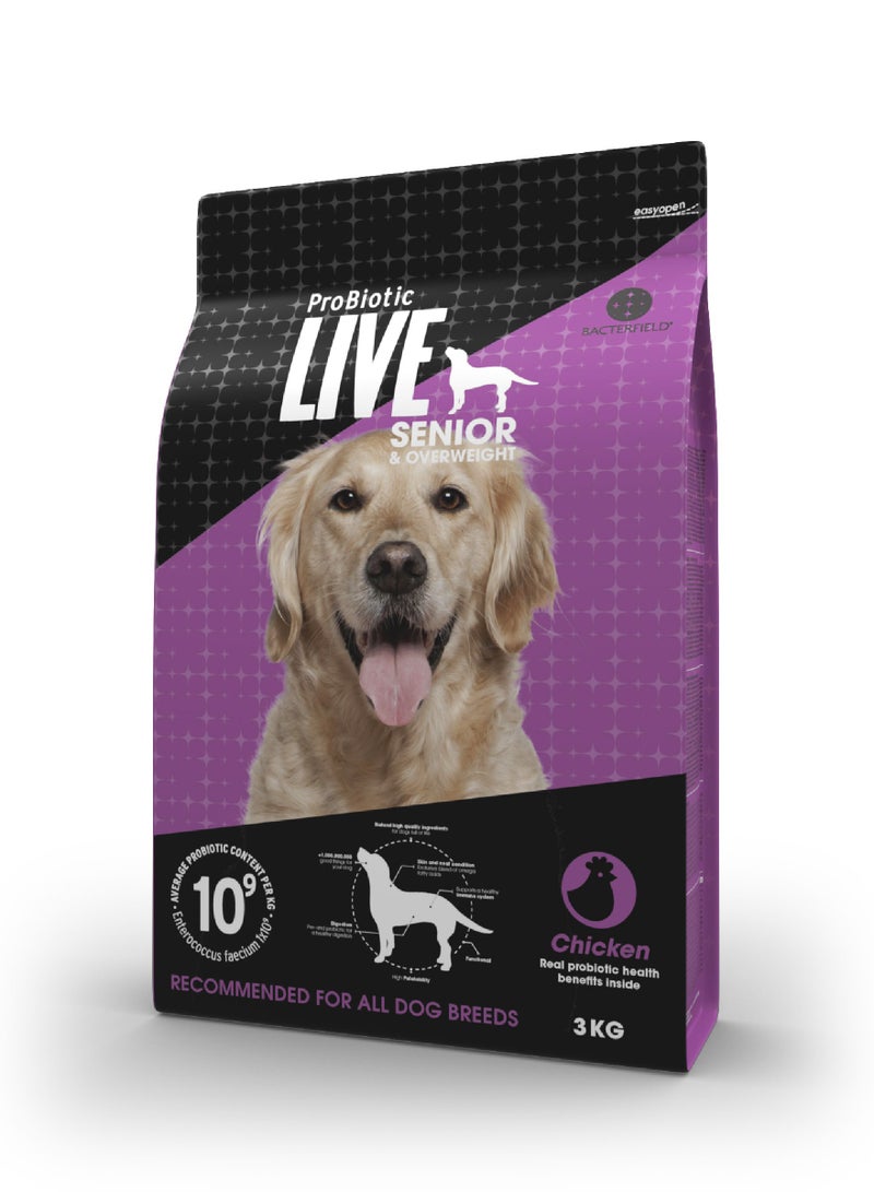 بروبيوتيك لايف طعام جاف للكلاب المسنة و السمنة بالدجاج و الأرز - Image 3