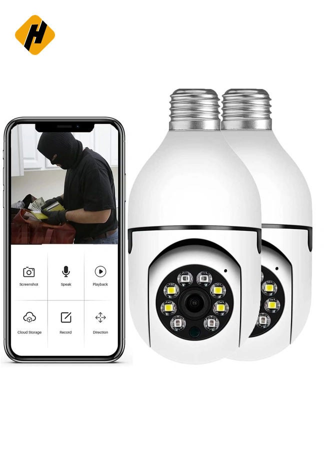 HuHa 2Pcs Light Bulb Security Camera 2.4GHz & 5G WiFi Outdoor, 1080P E27 Light Socket Security Camera, Indoor 360° Home Security Cameras, Full Color Day and Night, Smart Motion Detection  - Image 1