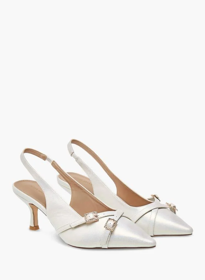 Flora Bella By Shoexpress Womens Embellished Slingback Shoes With Flared Heels