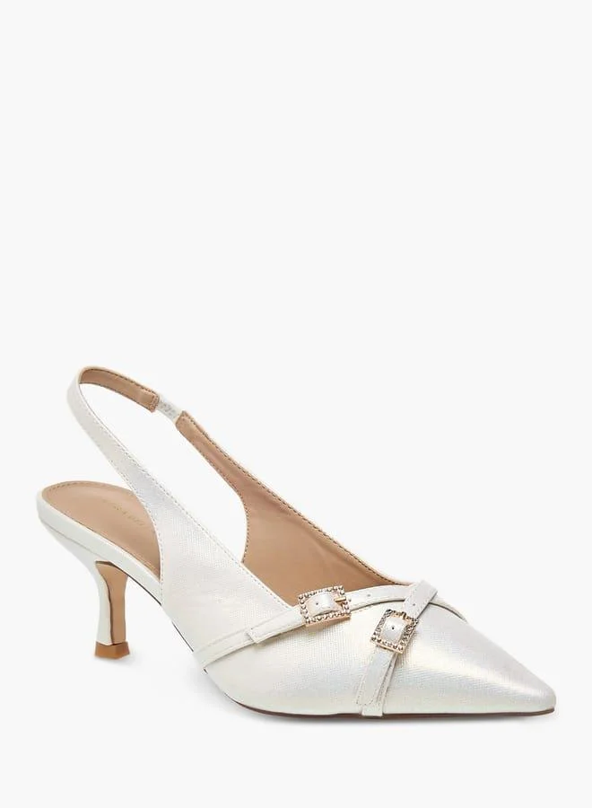 Flora Bella By Shoexpress Womens Embellished Slingback Shoes With Flared Heels